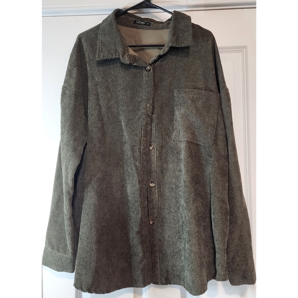 SHEIN Jackets & Blazers - Olive Green Corduroy Shacket